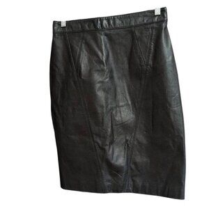 Vintage ADA Leather Skirt Black Button/zip Skirt with Back Slit High Waist